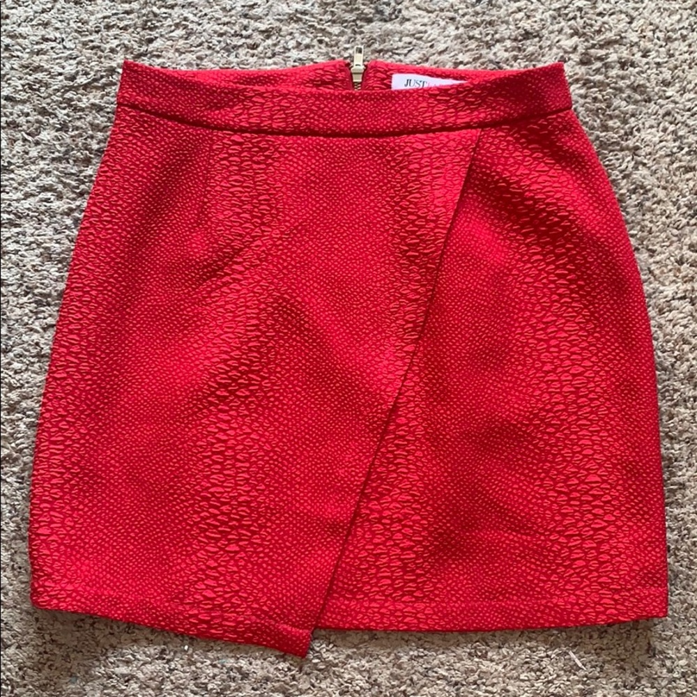 JustFab Red Textured Mini Skirt